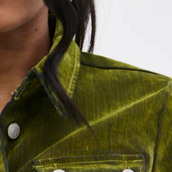 Akira Moss Green Distressed Velvet Cropped Jacket Size M - Picture 3 of 14